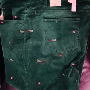 Talbots 22W Christmas Green Corduroy Straight Leg NWT.